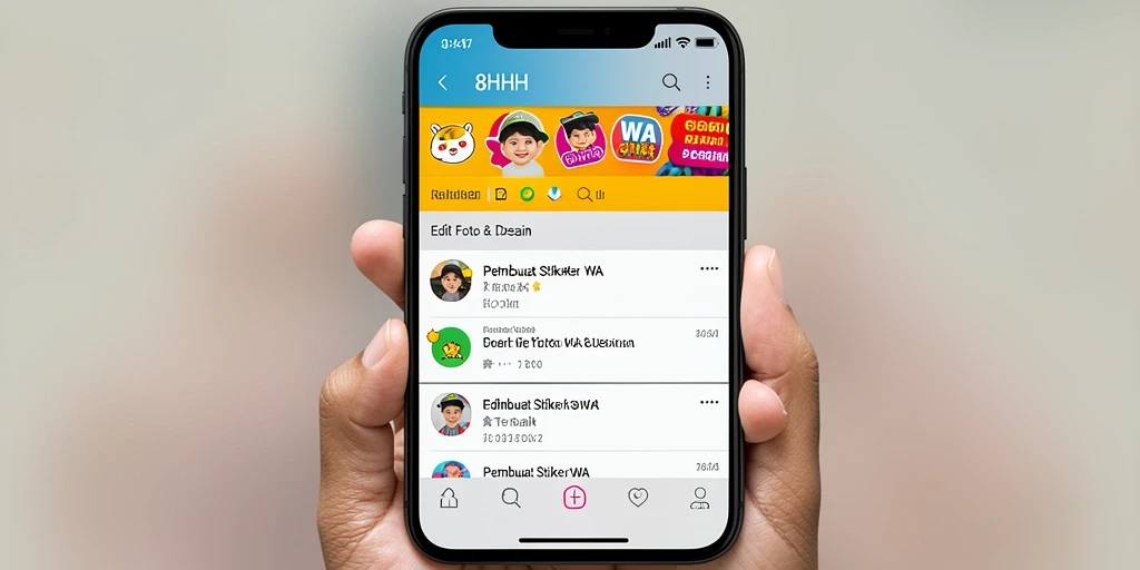 Tampilan antarmuka aplikasi 8HHH saat membuat stiker WA.