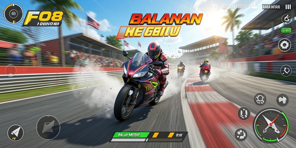 Antarmuka permainan Balap Motor FO8 yang mengesankan dan menarik.