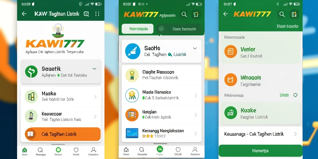 Antarmuka KAWI777 untuk cek tagihan listrik yang mudah digunakan.