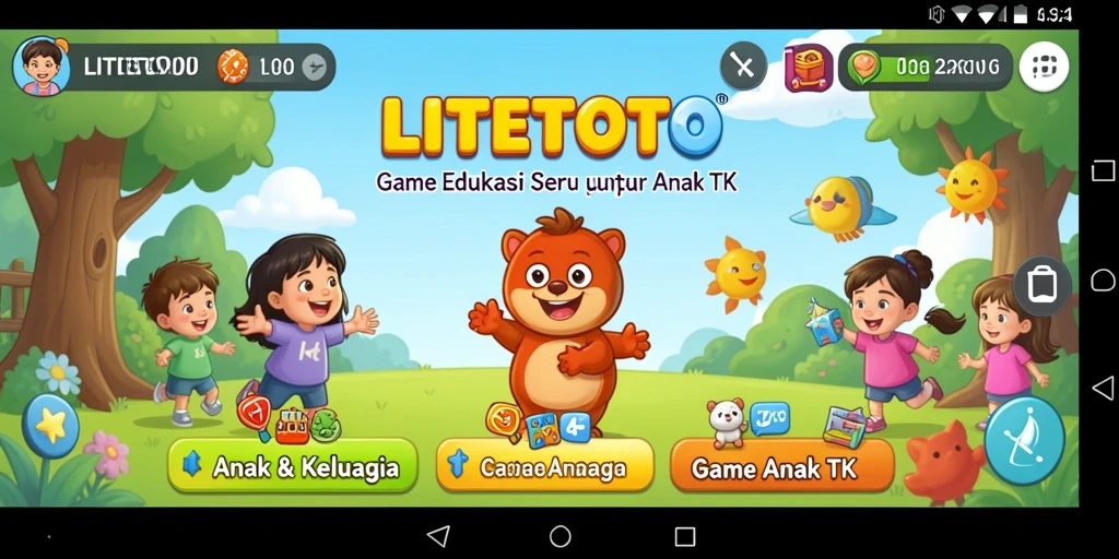 Tampilan antarmuka LITETOTO yang ceria dan interaktif untuk anak-anak.