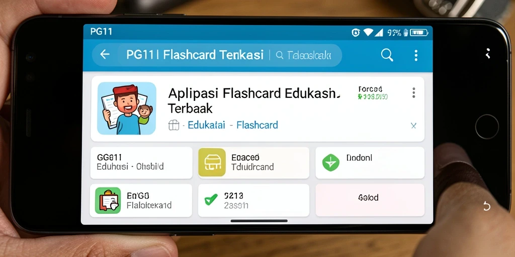Screenshot PG11 menunjukkan antarmuka aplikasi Flashcard yang menarik dan fungsional.