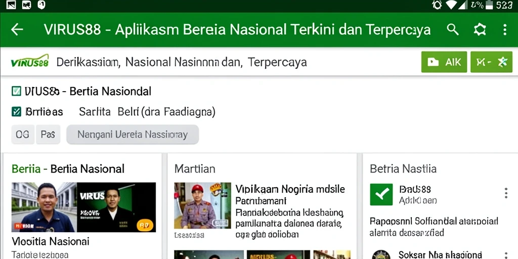 Antarmuka pengguna aplikasi Berita Nasional VIRUS88 yang modern dan intuitif.